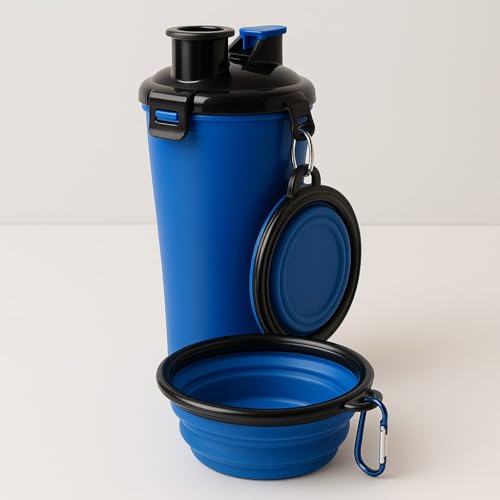 Botella de Agua portátil para Perros con Cuencos Plegables – Botella de Agua Plegable 2 en 1 para Mascotas, Botella de Agua a Prueba de Fugas. (Blanco, Grande)