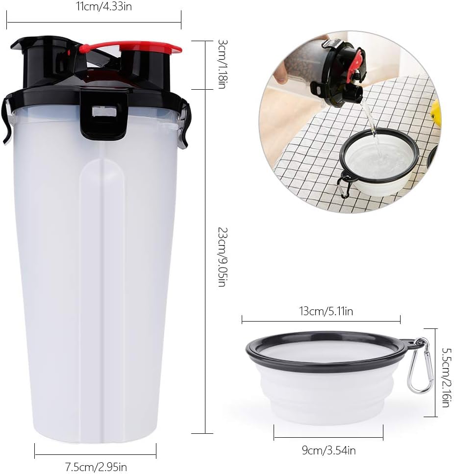 Botella de Agua portátil para Perros con Cuencos Plegables – Botella de Agua Plegable 2 en 1 para Mascotas, Botella de Agua a Prueba de Fugas. (Blanco, Grande)
