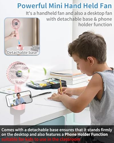 Ventilador de Mano con Agua, 3 Velocidades, Portátil Recargable USB con Soporte para Viajes/Oficina/Exterior (Azul)