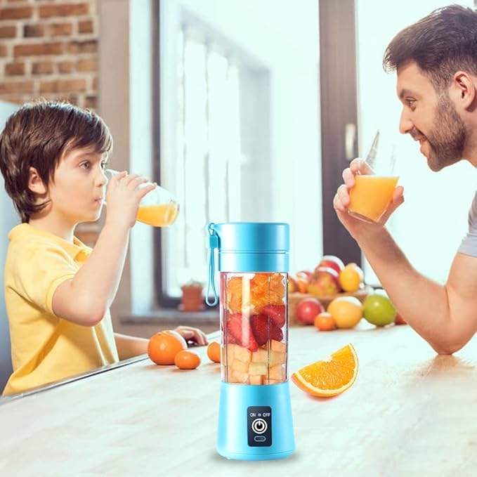 Licuadora Portátil USB, 380ml, 6 Cuchillas de Acero Inoxidable, Batidora Personal Recargable para Jugos y Batidos. (Azul).