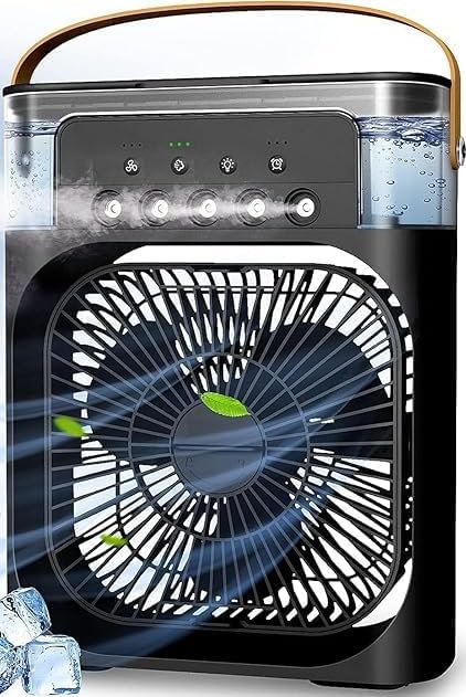 Mini Enfriador de Aire Portátil, Aire Acondicionado Portátil, Ventilador Enfriador Con Luces Led de 7 Colores, 3 Velocidades, Timer, Incluye cable USB (Negro)