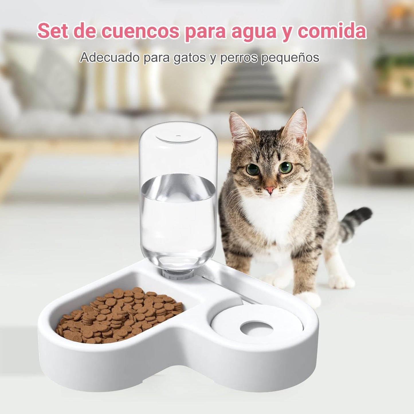 Genérico Comedero y Bebedero Automático 2 en 1 para Mascotas, Dispensador de Agua y Alimentos, Cuenco Doble para Perros y Gatos.