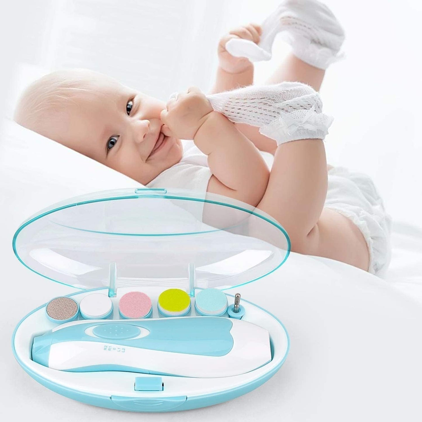 Lima de uñas bebe, Cuidado de uñas para bebés eléctrico con Luz LED, Pulidor de uñas para bebés Cortaúñas para el cuidado del bebé (Azul)