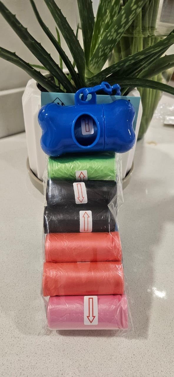 Pack de 24 Rollos de Bolsas para Heces de Perro + 2 Dispensadores en Forma de Hueso con Ganchos – Incluye 2 Bolsas Adicionales – Resistentes, Colores Surtidos y Fáciles de Usar