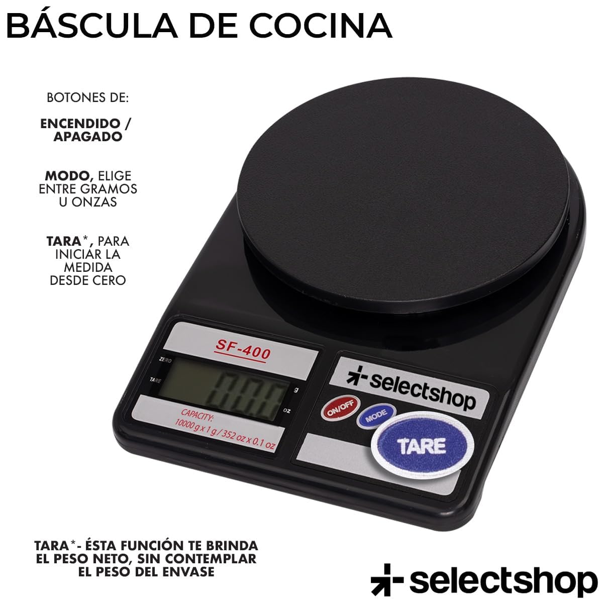 Báscula Digital de Cocina, Alta Precisión, 5000g/5kg, Pantalla LCD, Función Tara, Apagado Automático
