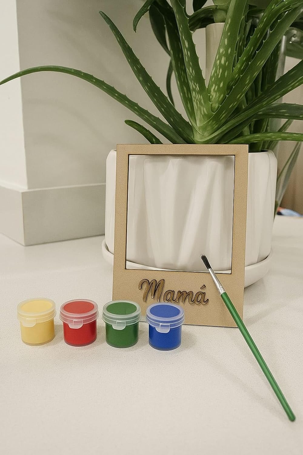 Kit de Pintura para Regalo del Día de las Madres – Portarretrato de Madera MDF para Decorar con Pinturas y Pincel Incluidos.