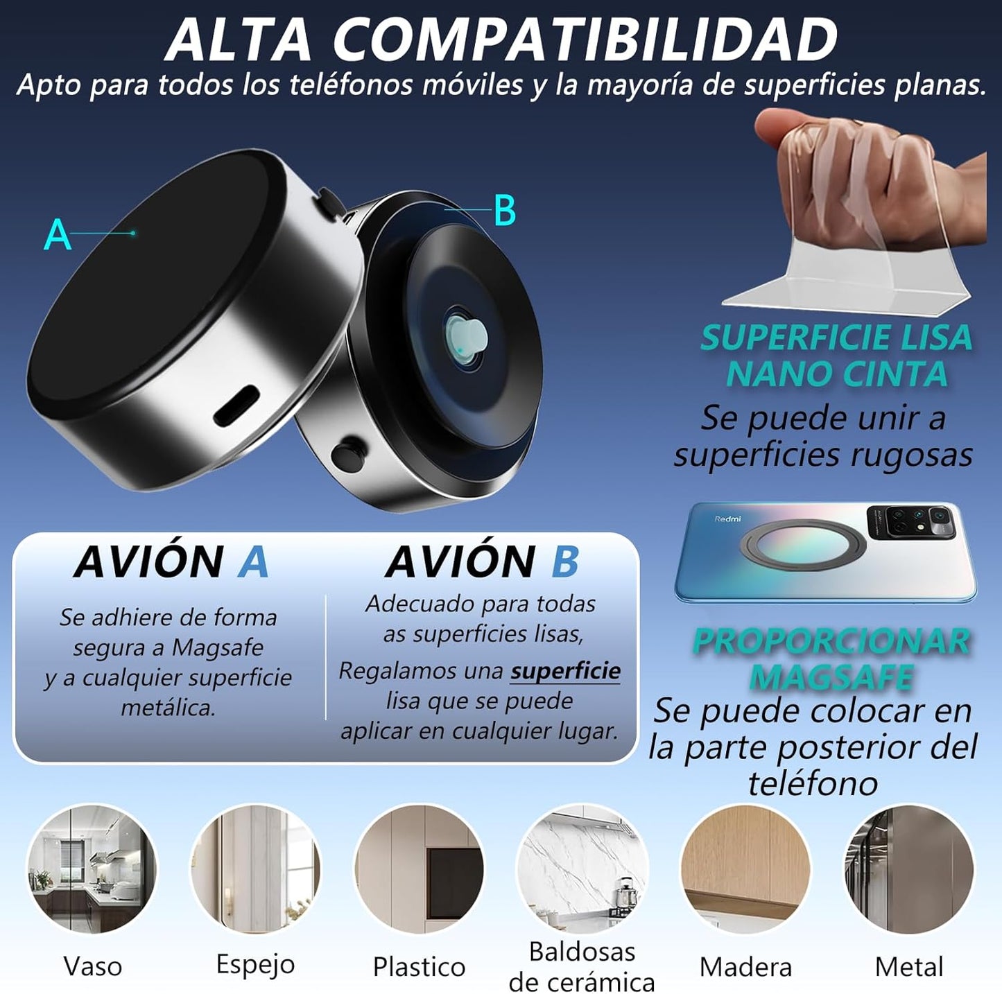Soporte Magnético para Celular con Ventosa, Portacelular para Auto Magsafe con Anillo Magnético,Base para Celular Automovil Iman Compatible con iPhone 16/15/14/13/12, Galaxy, Xiaomi, Huawei, etc