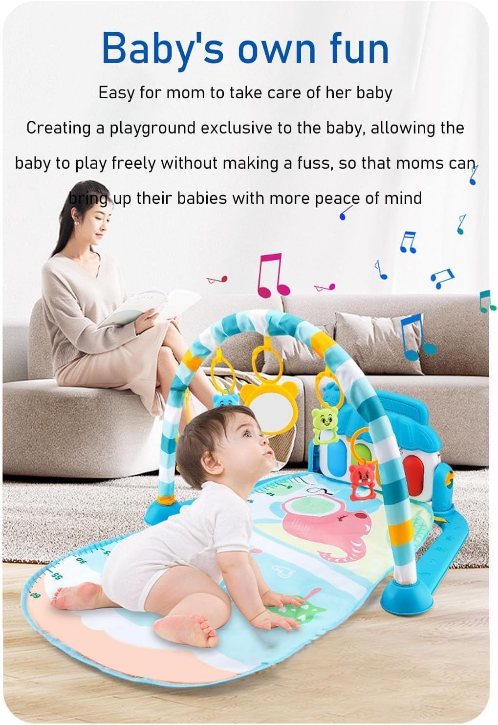 Gimnasio De Juegos Para Bebe, Alfombra Para Niños, Tapete De Juegos Para Bebé 3-12 Meses, Manta Actividades Bebe Con Piano, Manta De Juego Para Bebé Con Luz, Música Y Juguetes Sensoriales Colgantes (Rosa)