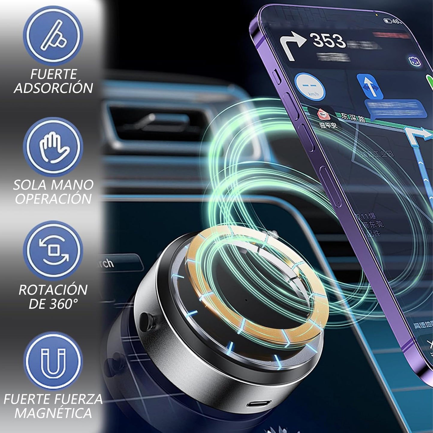 Soporte Magnético para Celular con Ventosa, Portacelular para Auto Magsafe con Anillo Magnético,Base para Celular Automovil Iman Compatible con iPhone 16/15/14/13/12, Galaxy, Xiaomi, Huawei, etc