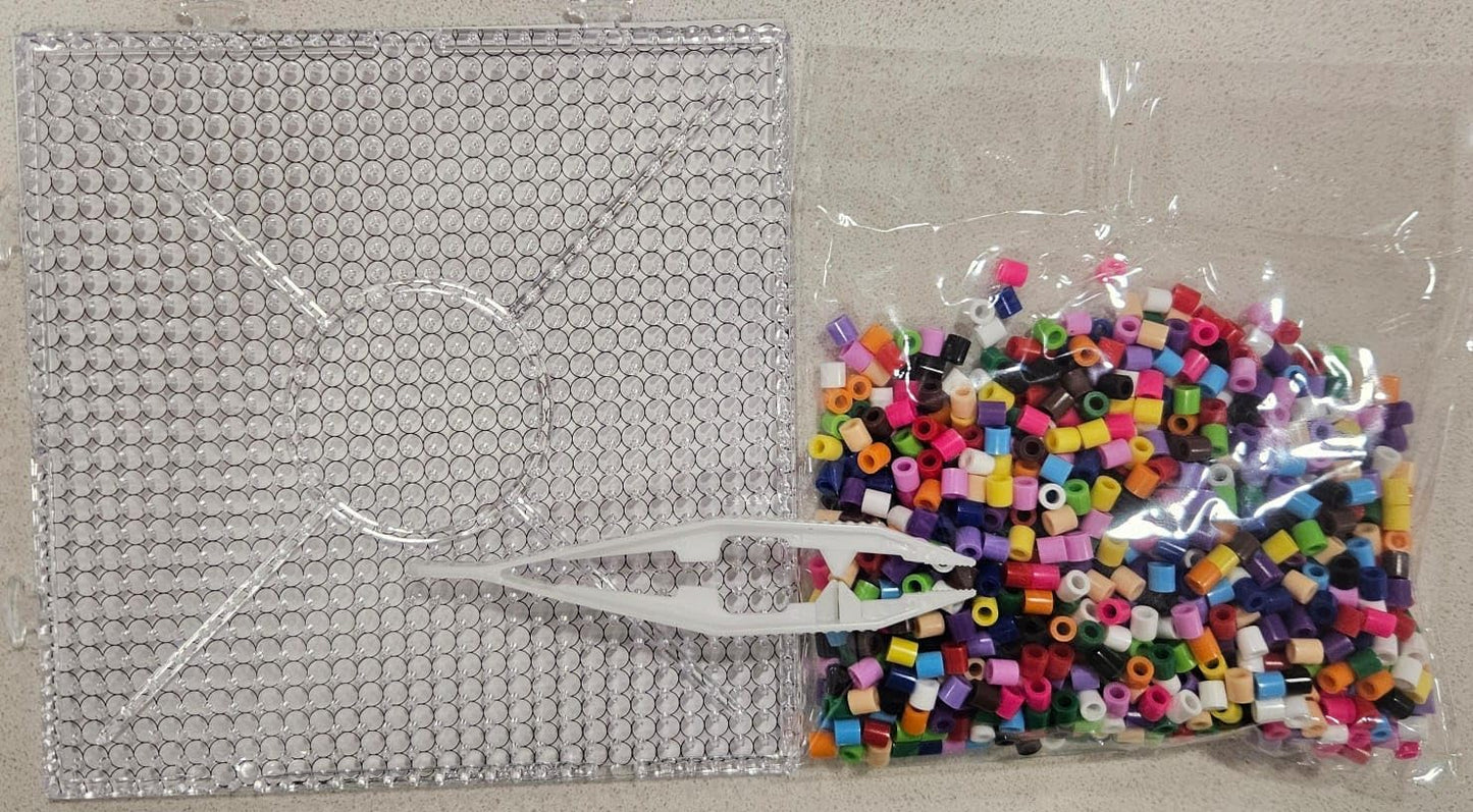 Kit de Cuentas para Planchar | 1,000 Cuentas de Colores + Base Cuadrada + Pinzas + Instructivo | Manualidades Creativas para Niños y Adultos