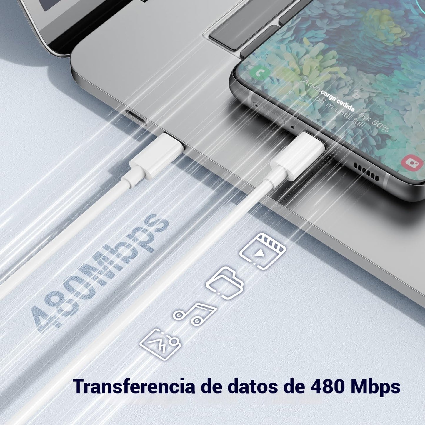 Cable tipo C a C 1M, para Serie iPhone 16/15, 60W, Carga Rapida 20V 3A, Compatible con Samsung Galaxy, Macbook Pro, MacBook Air, iPad Pro, Google Pixel