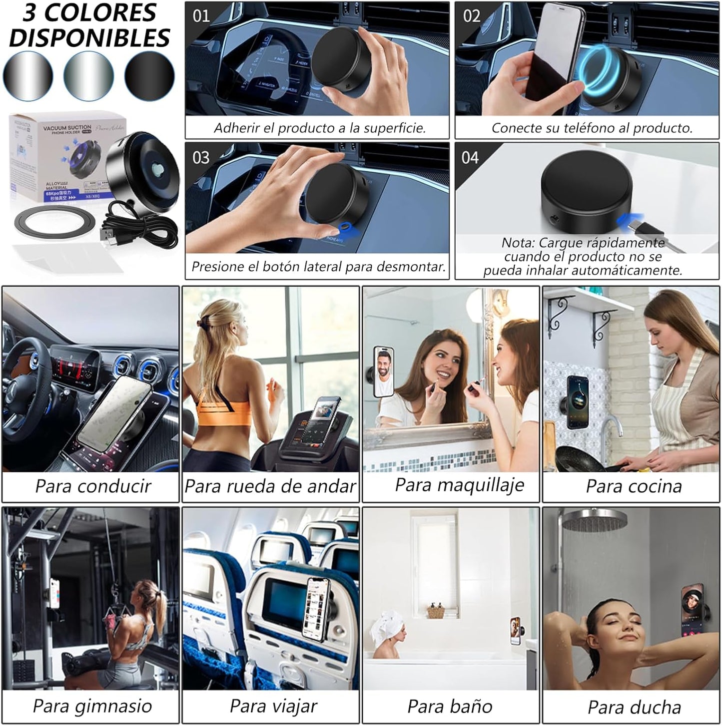 Soporte Magnético para Celular con Ventosa, Portacelular para Auto Magsafe con Anillo Magnético,Base para Celular Automovil Iman Compatible con iPhone 16/15/14/13/12, Galaxy, Xiaomi, Huawei, etc