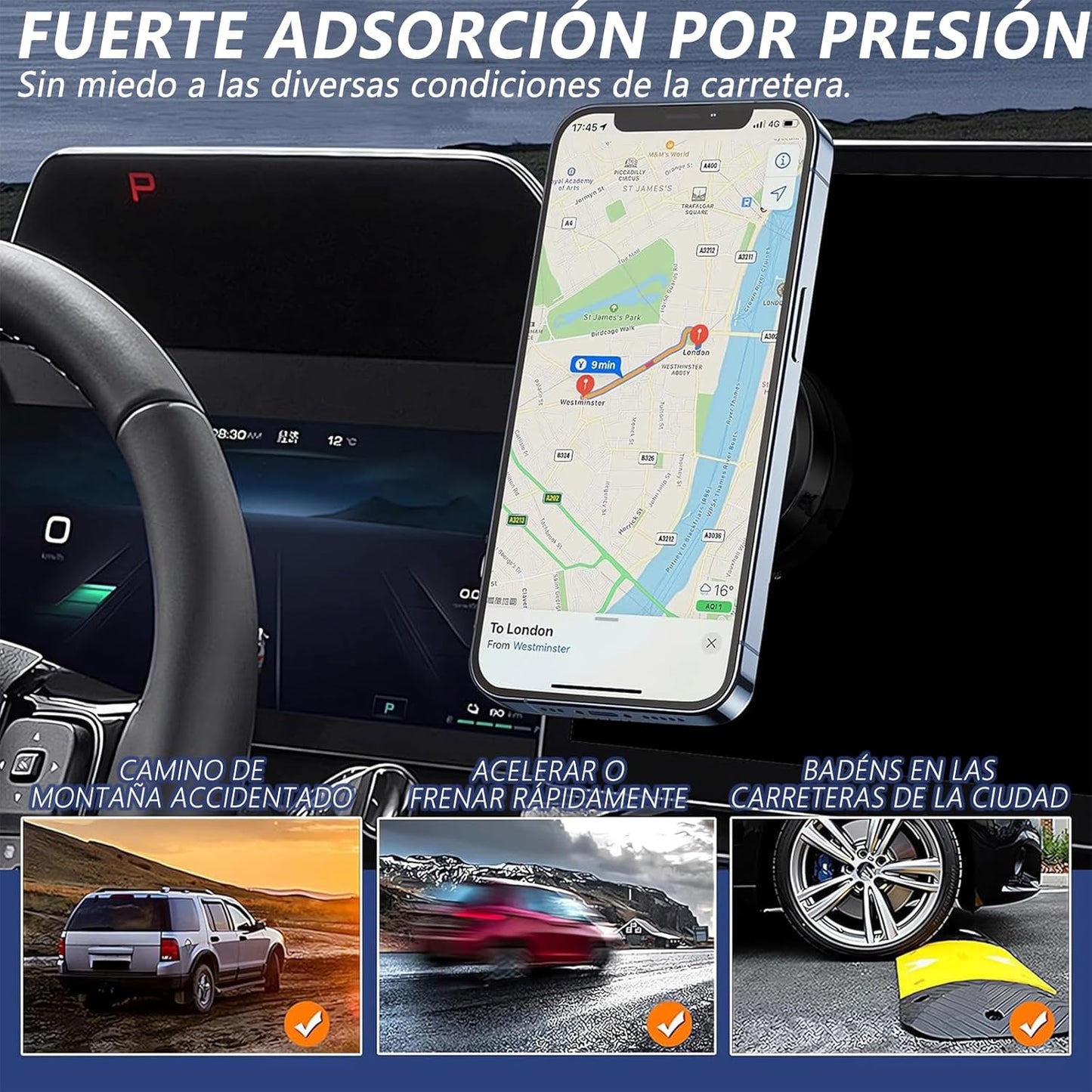 Soporte Magnético para Celular con Ventosa, Portacelular para Auto Magsafe con Anillo Magnético,Base para Celular Automovil Iman Compatible con iPhone 16/15/14/13/12, Galaxy, Xiaomi, Huawei, etc