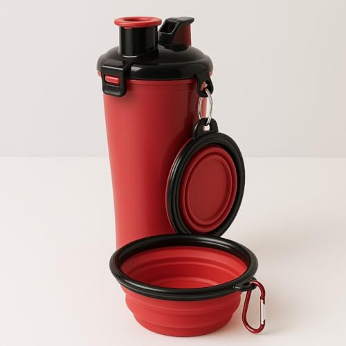 Botella de Agua portátil para Perros con Cuencos Plegables – Botella de Agua Plegable 2 en 1 para Mascotas, Botella de Agua a Prueba de Fugas. (Blanco, Grande)