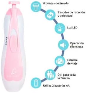 Lima de uñas bebe, Cortaúñas para bebe eléctrico, Pulidor de uñas para bebés, Luz LED, Cortaúñas Versátiles，Lima de uñas para el cuidado del bebé (Rosa)