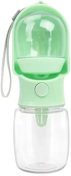 VONCZA Botella de Agua y Croquetas para Mascotas, 320 ml o 500 ml para Agua y 180 ml para Alimento, 3 Colores, con Dispensador, Filtro y Correa. Gratis 2 bolsitas para desechos. (Rosa, 320 ml)