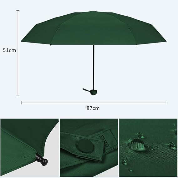 Paraguas Plegable Compacto, UPF50+, Doble Uso Sol y Lluvia, 95 cm Diámetro, Resistente al Viento, con Estuche en Forma de Cápsula, Varios Colores.