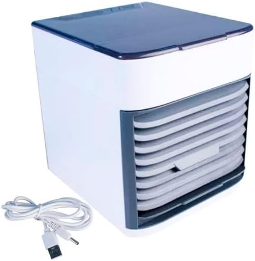 Enfriador de Aire Portátil 4 en 1, 3 Velocidades, Humidificador, Purificador, Ventilador, Luz LED, Conexión USB, 7 Colores, Mini Aire Acondicionado Portátil de Enfriamiento