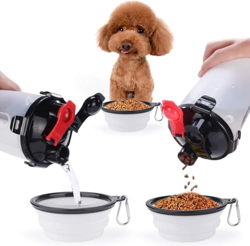 Botella de Agua portátil para Perros con Cuencos Plegables – Botella de Agua Plegable 2 en 1 para Mascotas, Botella de Agua a Prueba de Fugas. (Blanco, Grande)