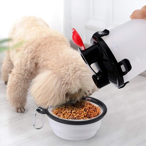 Botella de Agua portátil para Perros con Cuencos Plegables – Botella de Agua Plegable 2 en 1 para Mascotas, Botella de Agua a Prueba de Fugas. (Blanco, Grande)