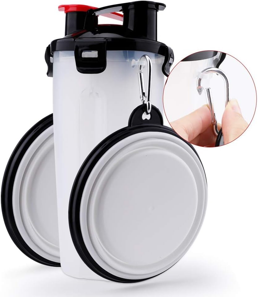 Botella de Agua portátil para Perros con Cuencos Plegables – Botella de Agua Plegable 2 en 1 para Mascotas, Botella de Agua a Prueba de Fugas. (Blanco, Grande)