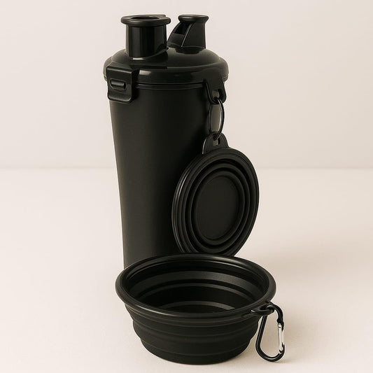 Botella de Agua portátil para Perros con Cuencos Plegables – Botella de Agua Plegable 2 en 1 para Mascotas, Botella de Agua a Prueba de Fugas. (Blanco, Grande)