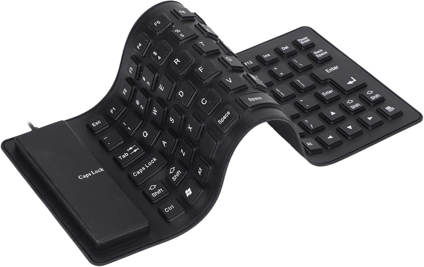 Teclado de Silicona Flexible, Ultra Silencioso, Enrollable, Resistente al Agua, con Cable USB, 85 Teclas, Negro