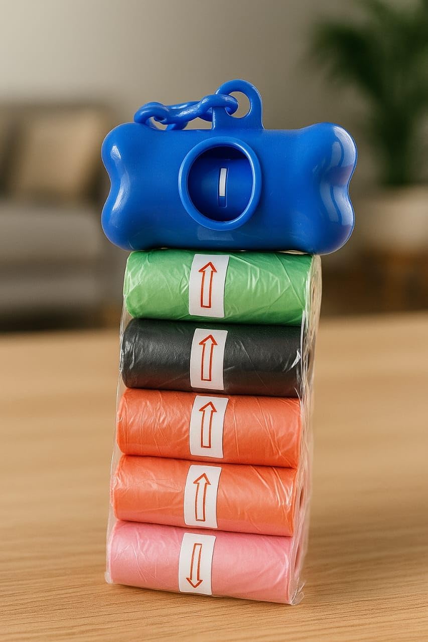 Pack de 24 Rollos de Bolsas para Heces de Perro + 2 Dispensadores en Forma de Hueso con Ganchos – Incluye 2 Bolsas Adicionales – Resistentes, Colores Surtidos y Fáciles de Usar