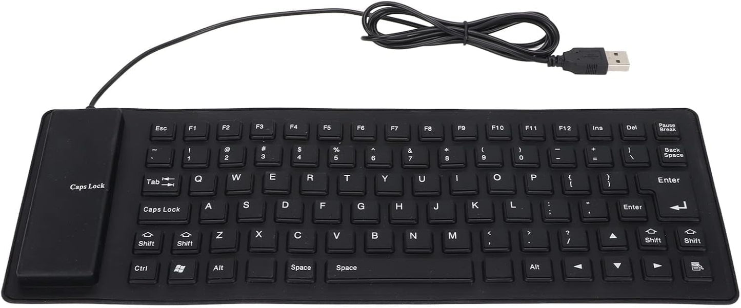 Teclado de Silicona Flexible, Ultra Silencioso, Enrollable, Resistente al Agua, con Cable USB, 85 Teclas, Negro