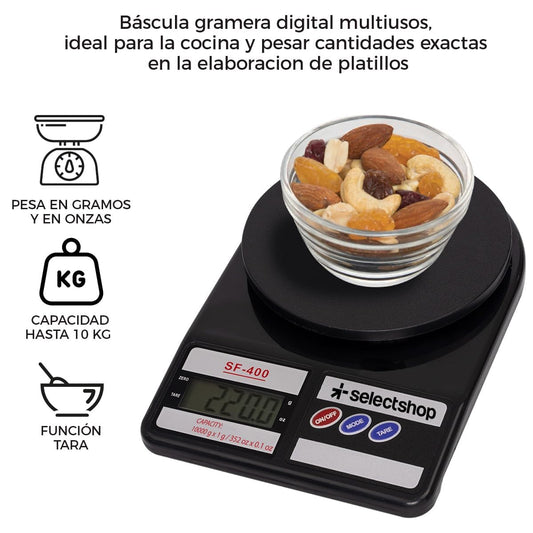 Báscula Digital de Cocina, Alta Precisión, 5000g/5kg, Pantalla LCD, Función Tara, Apagado Automático