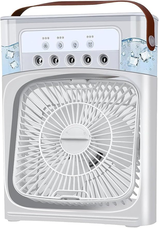 Mini Enfriador de Aire Portátil, Aire Acondicionado Portátil, Ventilador Enfriador Con Luces Led de 7 Colores, 3 Velocidades, Timer, Incluye cable USB (Negro)