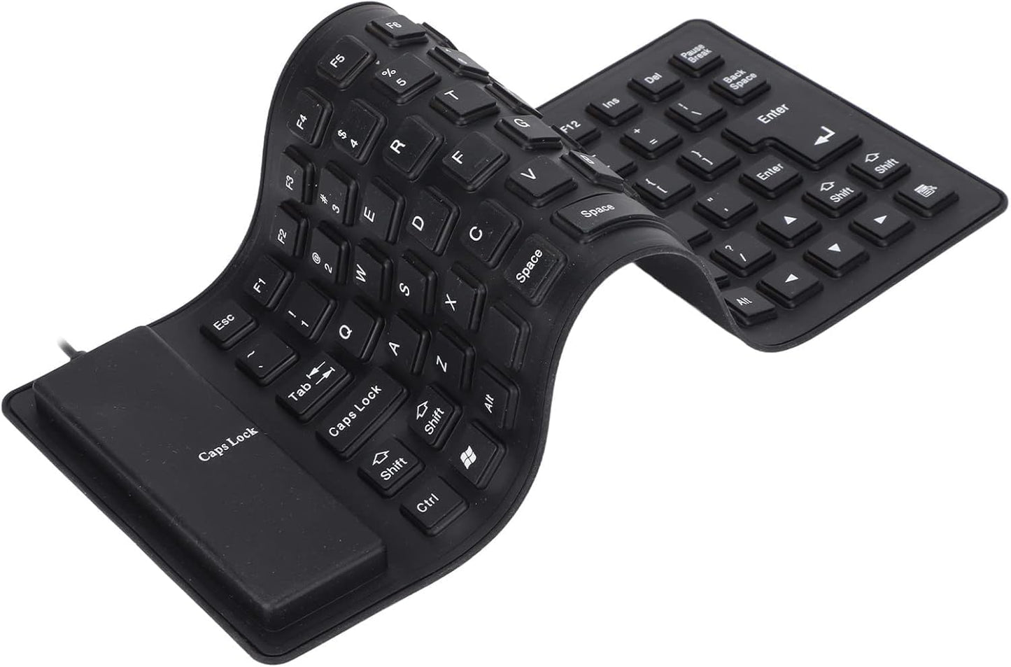 Teclado de Silicona Flexible, Ultra Silencioso, Enrollable, Resistente al Agua, con Cable USB, 85 Teclas, Negro