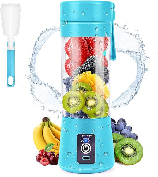 Licuadora Portátil USB, 380ml, 6 Cuchillas de Acero Inoxidable, Batidora Personal Recargable para Jugos y Batidos. (Azul).
