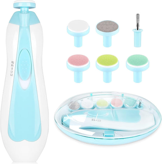 Lima de uñas bebe, Cuidado de uñas para bebés eléctrico con Luz LED, Pulidor de uñas para bebés Cortaúñas para el cuidado del bebé (Azul)