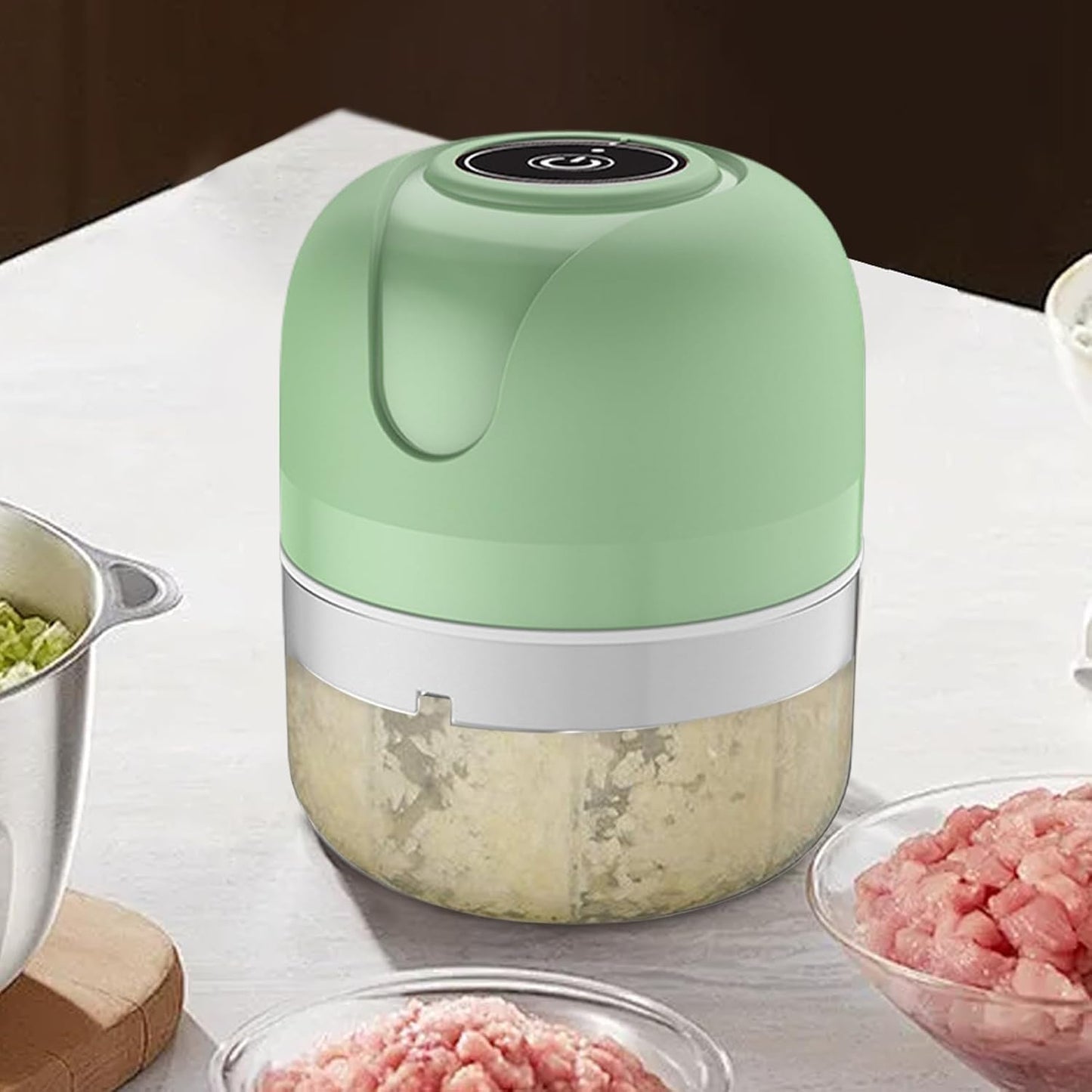 Procesador de Alimentos Portátil, Recargable USB, 3 Cuchillas de Acero Inoxidable, Motor 30W, Picador Eléctrico para Ajo, Cebolla, Verduras