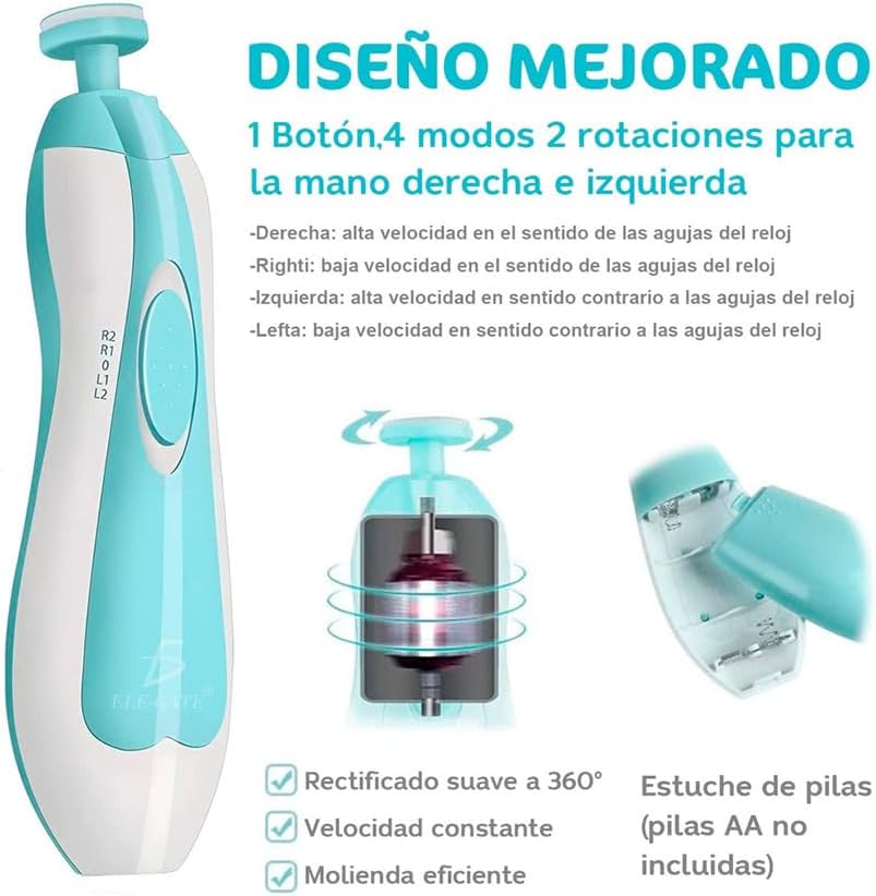 Lima de uñas bebe, Cortaúñas para bebe eléctrico, Pulidor de uñas para bebés, Luz LED, Cortaúñas Versátiles，Lima de uñas para el cuidado del bebé (Rosa)