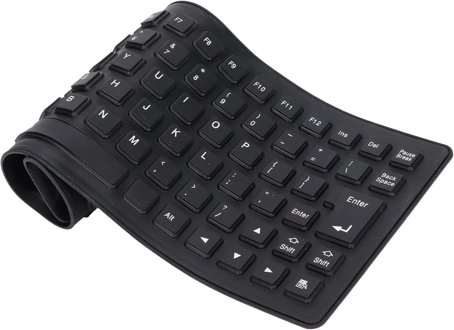 Teclado de Silicona Flexible, Ultra Silencioso, Enrollable, Resistente al Agua, con Cable USB, 85 Teclas, Negro