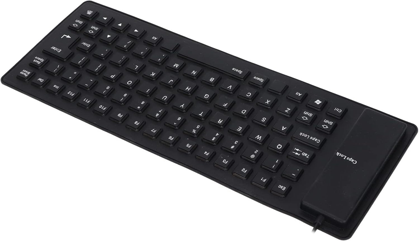 Teclado de Silicona Flexible, Ultra Silencioso, Enrollable, Resistente al Agua, con Cable USB, 85 Teclas, Negro
