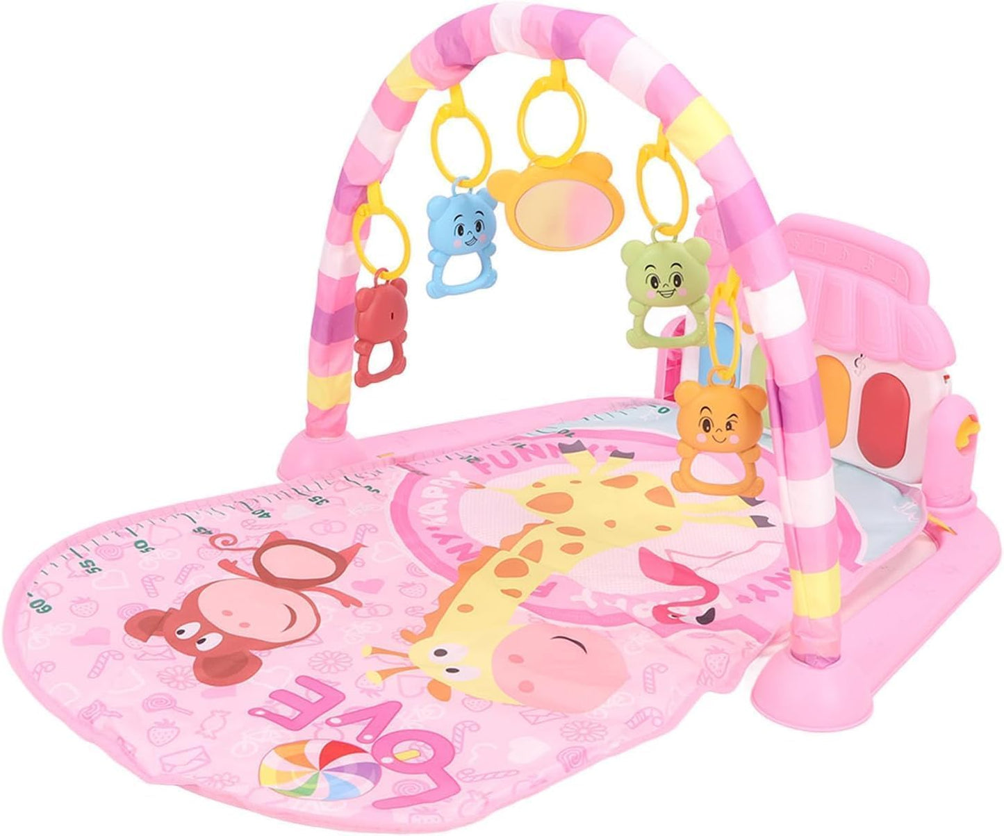 Gimnasio De Juegos Para Bebe, Alfombra Para Niños, Tapete De Juegos Para Bebé 3-12 Meses, Manta Actividades Bebe Con Piano, Manta De Juego Para Bebé Con Luz, Música Y Juguetes Sensoriales Colgantes (Rosa)