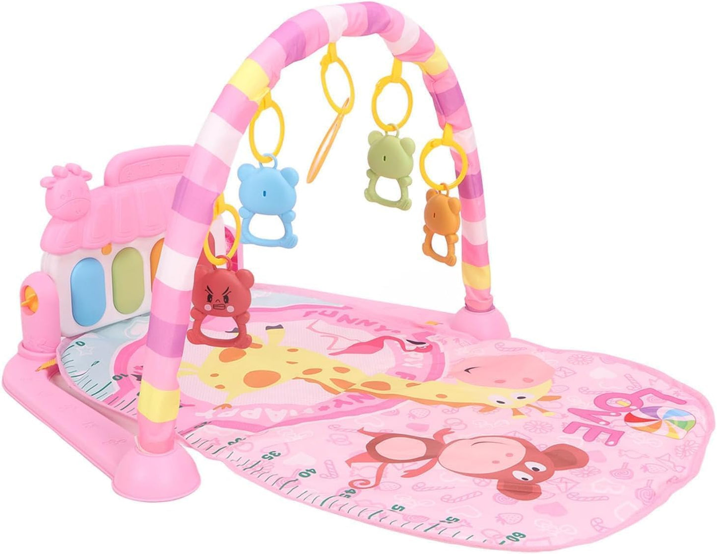 Gimnasio De Juegos Para Bebe, Alfombra Para Niños, Tapete De Juegos Para Bebé 3-12 Meses, Manta Actividades Bebe Con Piano, Manta De Juego Para Bebé Con Luz, Música Y Juguetes Sensoriales Colgantes (Rosa)