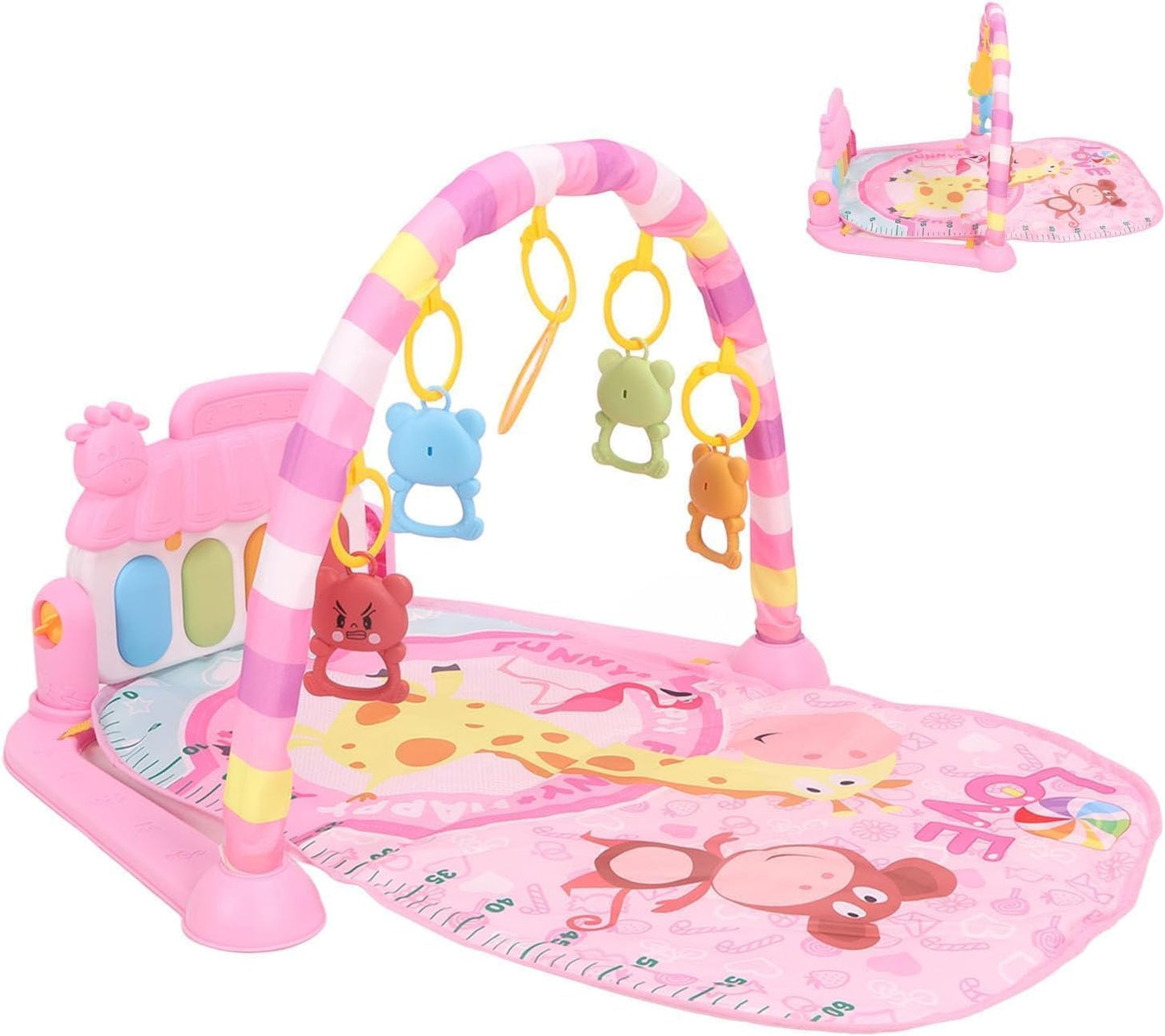 Gimnasio De Juegos Para Bebe, Alfombra Para Niños, Tapete De Juegos Para Bebé 3-12 Meses, Manta Actividades Bebe Con Piano, Manta De Juego Para Bebé Con Luz, Música Y Juguetes Sensoriales Colgantes (Rosa)