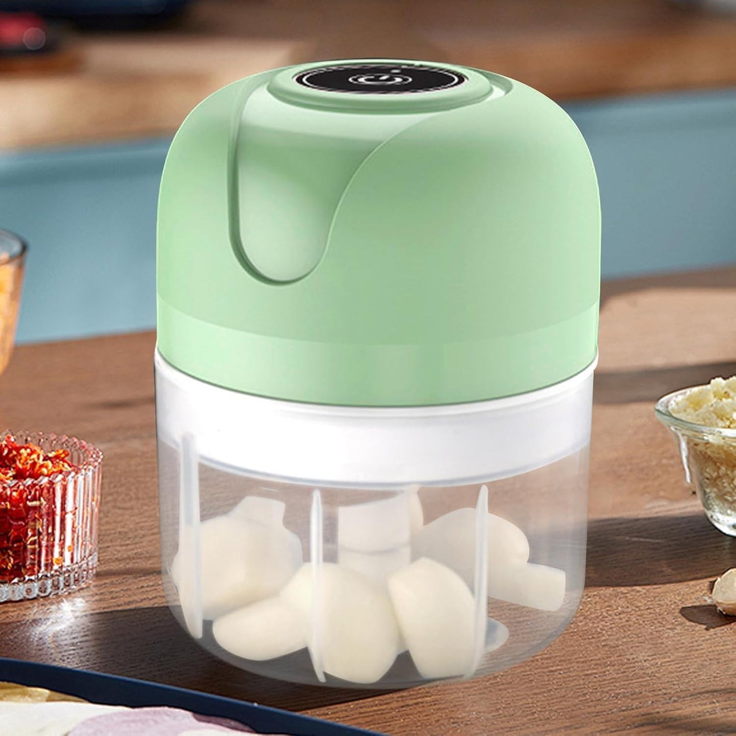 Procesador de Alimentos Portátil, Recargable USB, 3 Cuchillas de Acero Inoxidable, Motor 30W, Picador Eléctrico para Ajo, Cebolla, Verduras