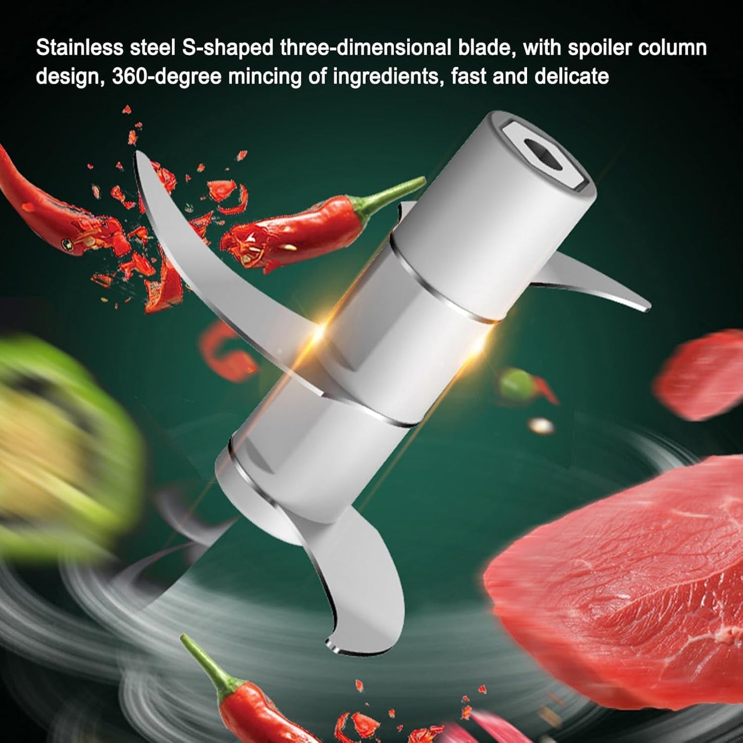 Procesador de Alimentos Portátil, Recargable USB, 3 Cuchillas de Acero Inoxidable, Motor 30W, Picador Eléctrico para Ajo, Cebolla, Verduras