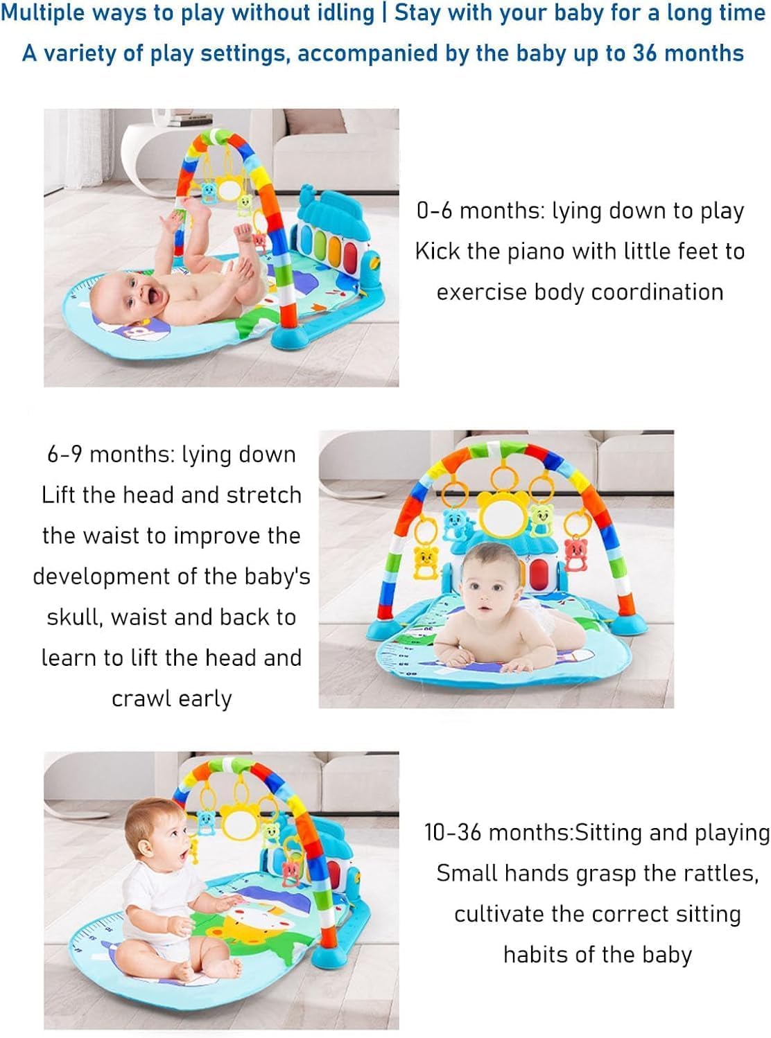 Gimnasio De Juegos Para Bebe, Alfombra Para Niños, Tapete De Juegos Para Bebé 3-12 Meses, Manta Actividades Bebe Con Piano, Manta De Juego Para Bebé Con Luz, Música Y Juguetes Sensoriales Colgantes (Rosa)