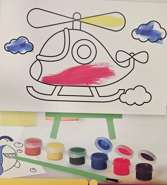 Kit para pintar para niños | 1 juego de 6 dibujos, 1 atril, 6 pinturas y 1 pincel. | Actividad Creativa Educativa (Niña)