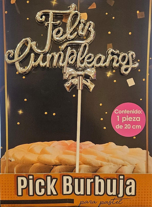 Letrero Pastel Faliz cumpleasños dorado y plateado | Cake Topper Happy Birthday Gold & Silver (Dorado)