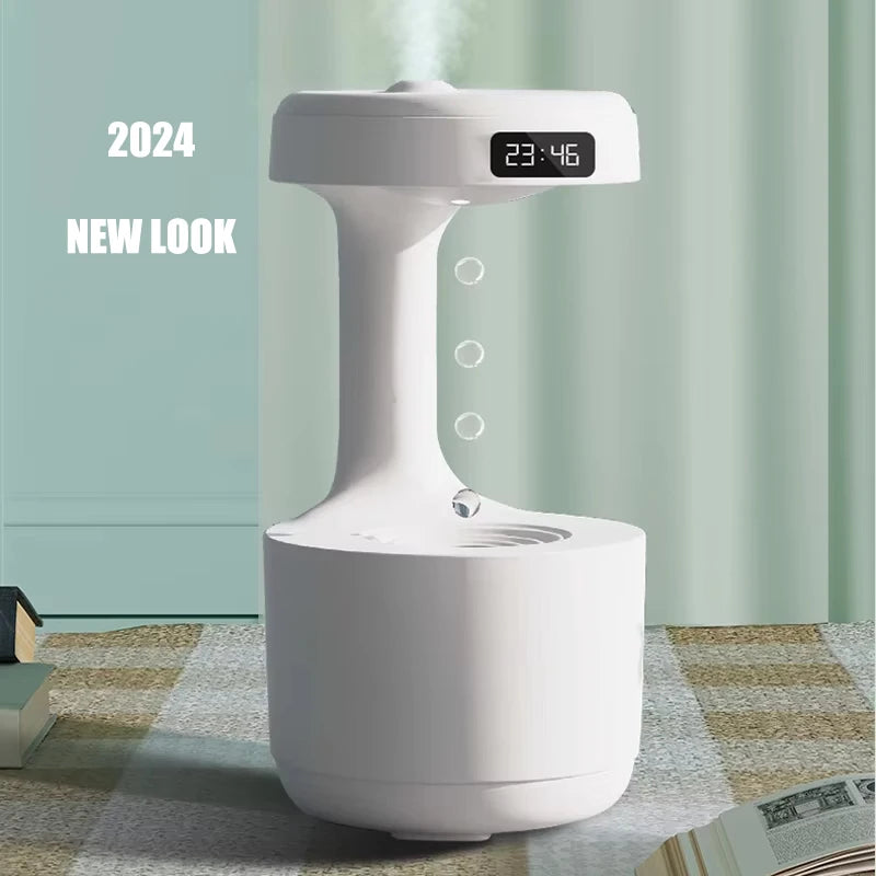 Anti-Gravity Water Droplet Humidifier with LED Clock Display, Creative
