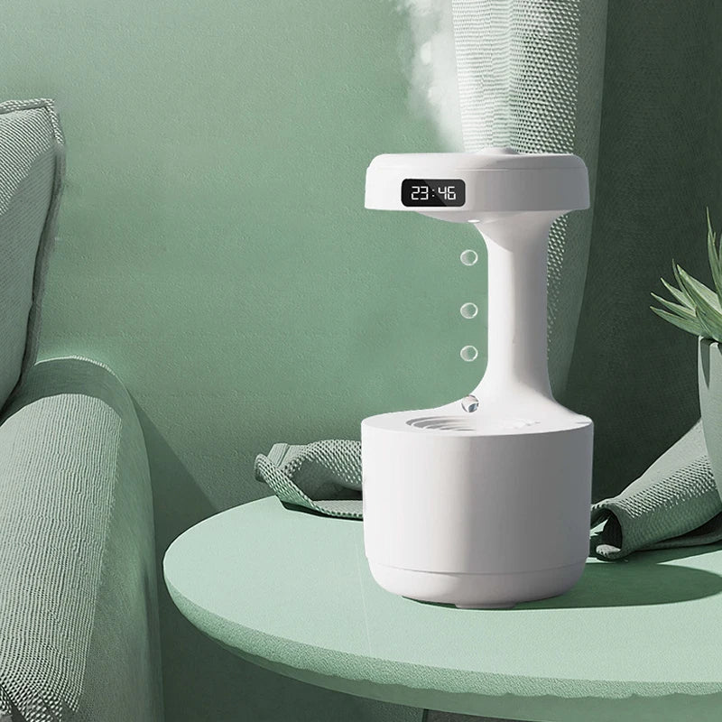 Anti-Gravity Water Droplet Humidifier with LED Clock Display, Creative