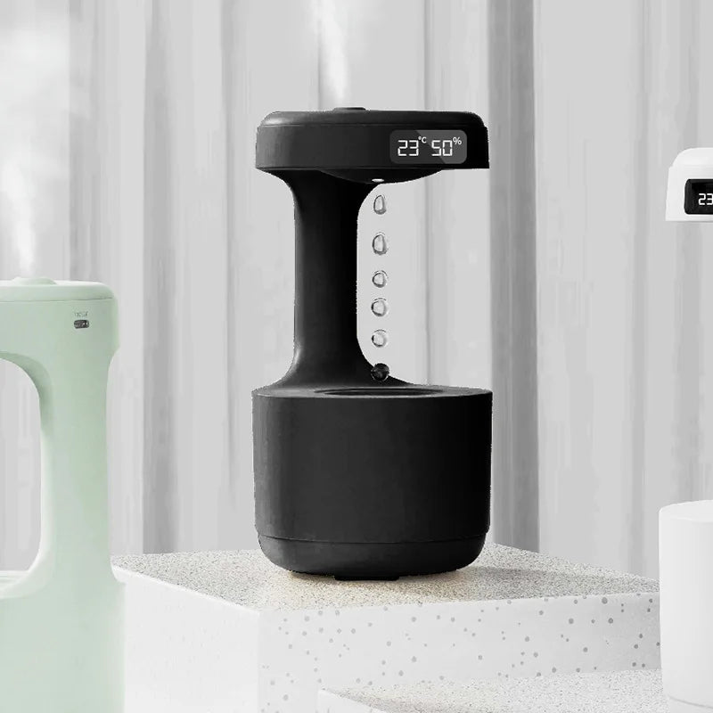 Anti-Gravity Water Droplet Humidifier with LED Clock Display, Creative