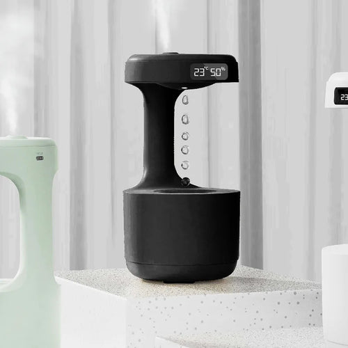 Anti-Gravity Water Droplet Humidifier with LED Clock Display, Creative